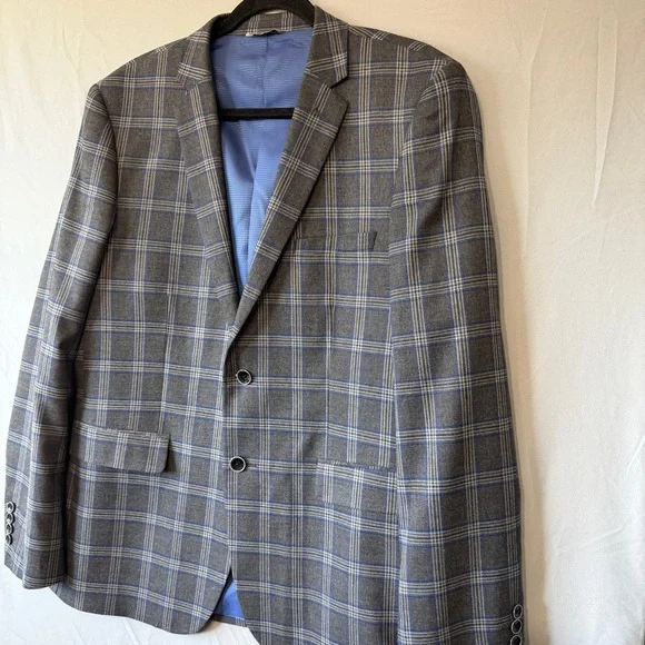 Le Chateau Mens Sports Coat Size 42 Formal Suit Jacket Grey Blue Plaid Business - Picture 7 of 11